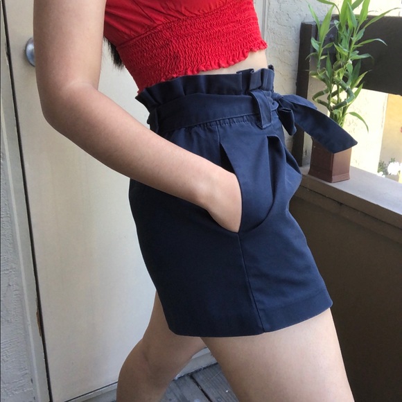 Zara Navy Paperbag High Waisted Shorts - Picture 5 of 6